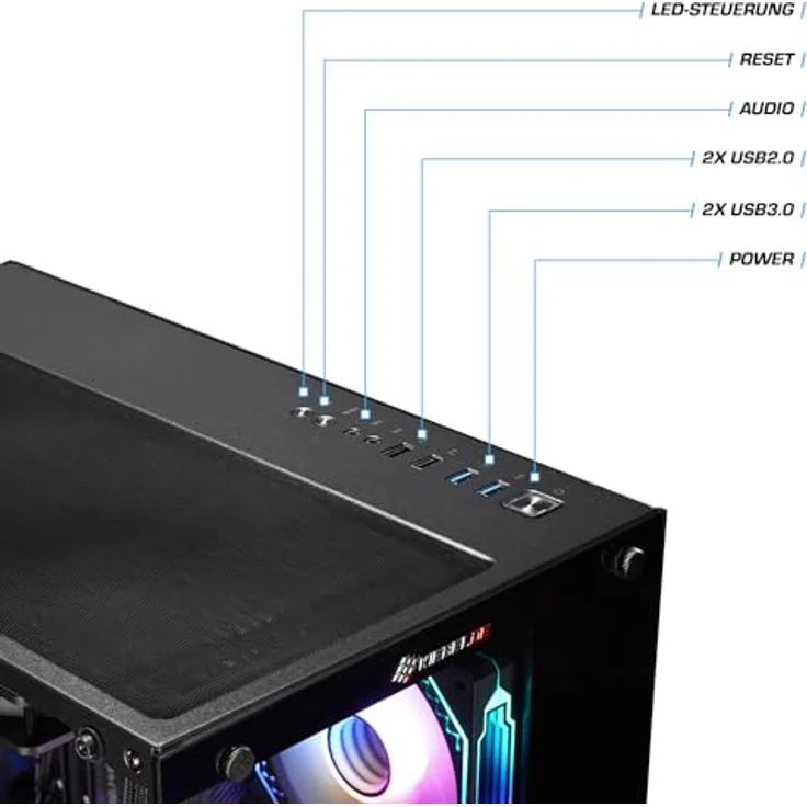 Kiebel Panorama V, Desktop-PC mit AMD Ryzen 9 5900X, 32 GB RAM, 1000 GB SSD und GeForce RTX 4060, Schwarz – Bild 2