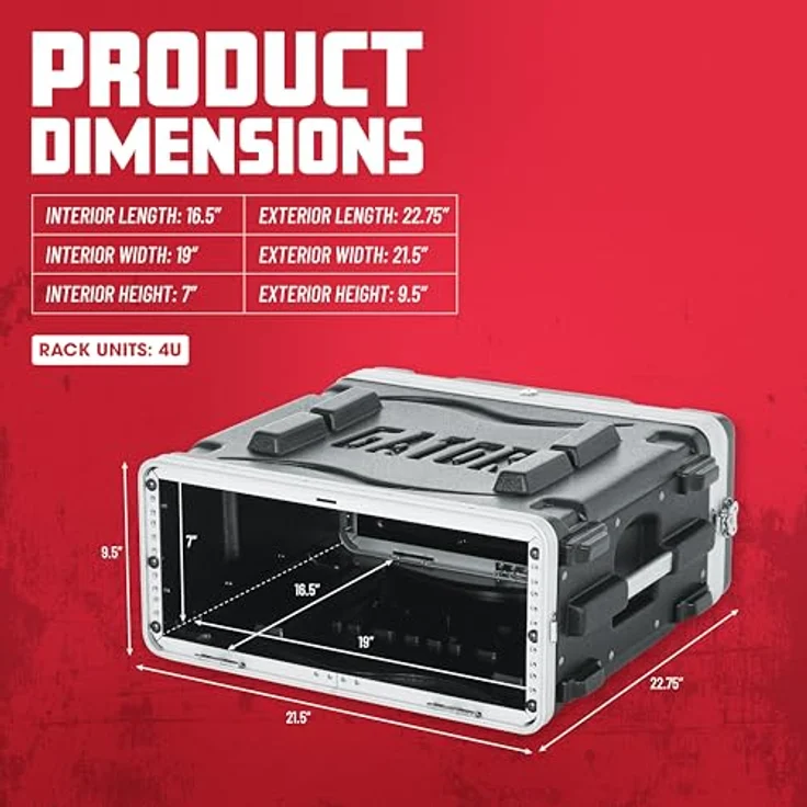 Gator GR-4L 19" Rack, Audio Rack aus Polyethylen mit verzinkten Stahl-Rackschienen, schwarz – Bild 5