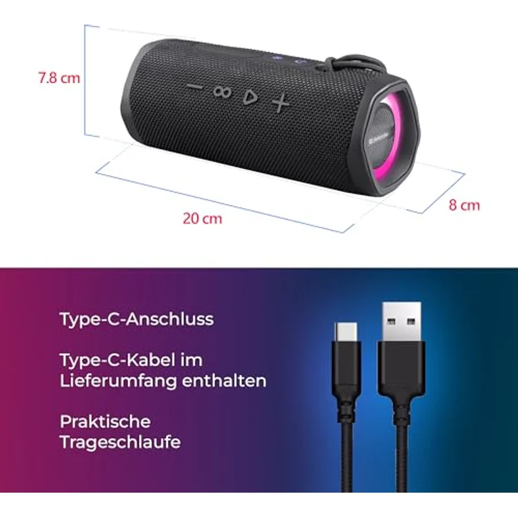 Defender Enjoy S800, Bluetooth-Lautsprecher 20W mit MP3, FM, SD, USB, TWS und IPX5, Schwarz – Bild 6