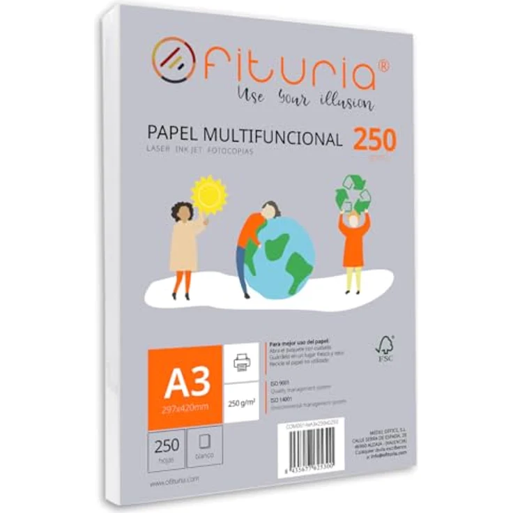 OFITURIA DIN A3 Druckerpapier, 250g, 250 Blatt, multifunktional für Laser- und Tintenstrahldrucker, FSC-zertifiziert, weiß – Bild 1