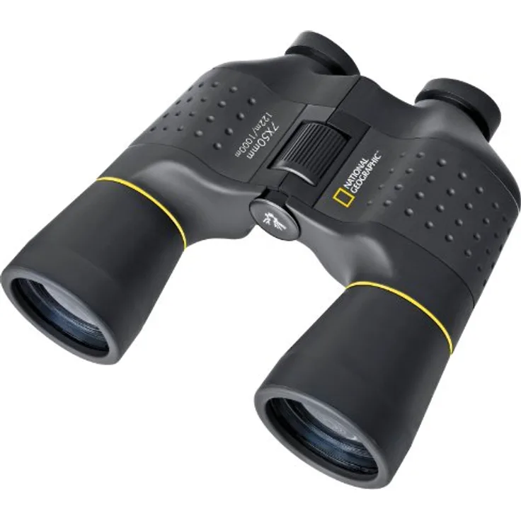 National Geographic Fernglas 7x50 Porro mit vollvergüteter Optik, Mitteltriebfokussierung, Stativanschlussgewinde und robuster Gummiarmierung inklusive Trageriemen und Tasche