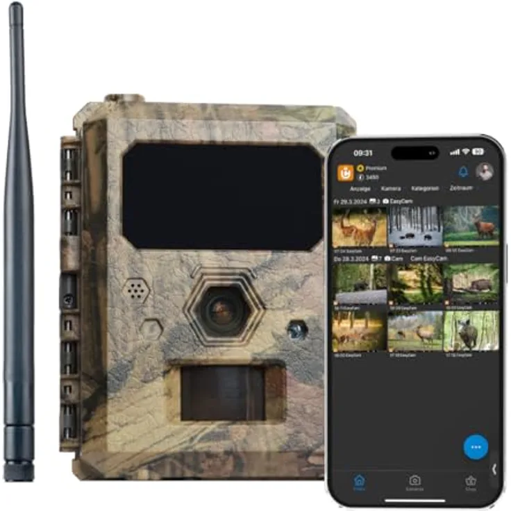 ICUserver ICU CLOM EasyCam, Wildkamera mit 4G/LTE, 50° Linse, 0,3s Auslösezeit, wetterfest, inkl. 500 Coins und 16 GB SD-Karte