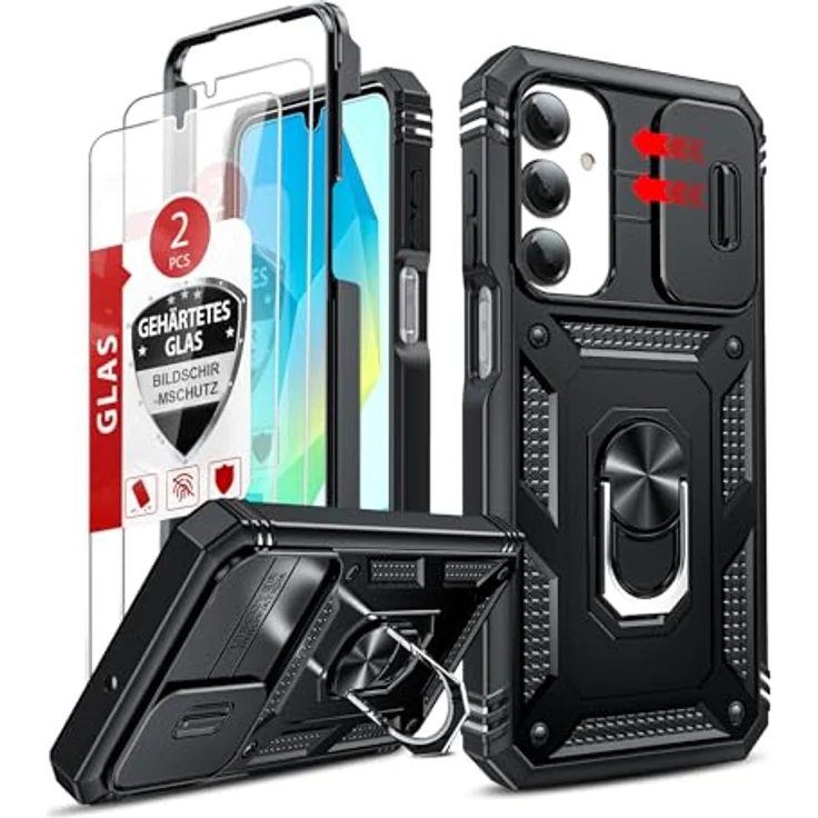 LeYi Panzerhülle für Samsung Galaxy A16 5G, Ständer Case mit Schiebekamera-Abdeckung, stoßfest und kratzfest – Bild 1