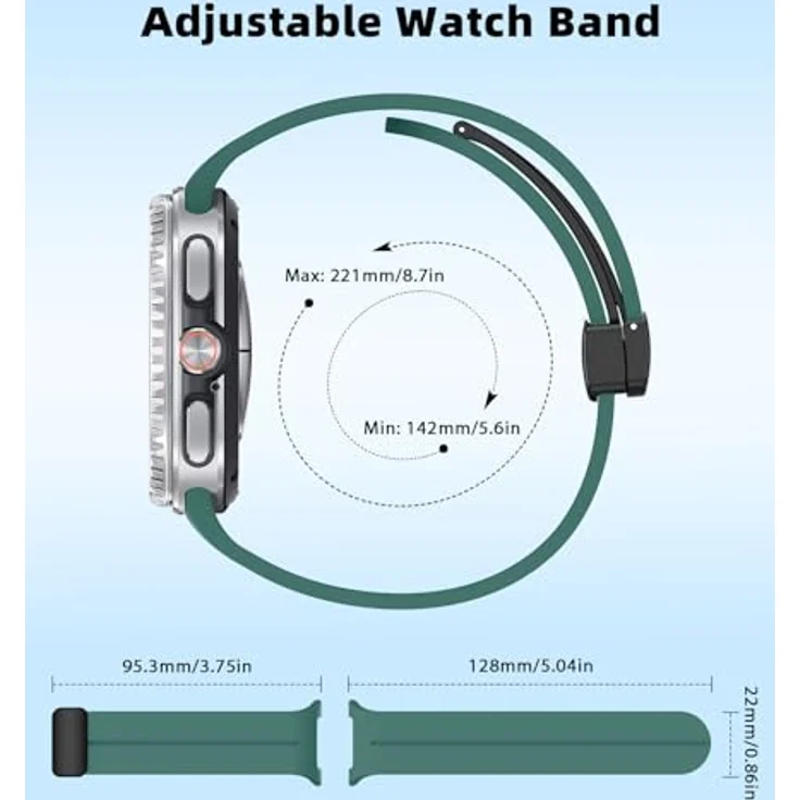 MoKo Sport Armband für Samsung Galaxy Watch 8 40mm/44mm & Galaxy Watch 8 Classic 46mm, Weiches Silikon Uhrenarmband mit Magnetverschluss, Dunkelgrün – Bild 5