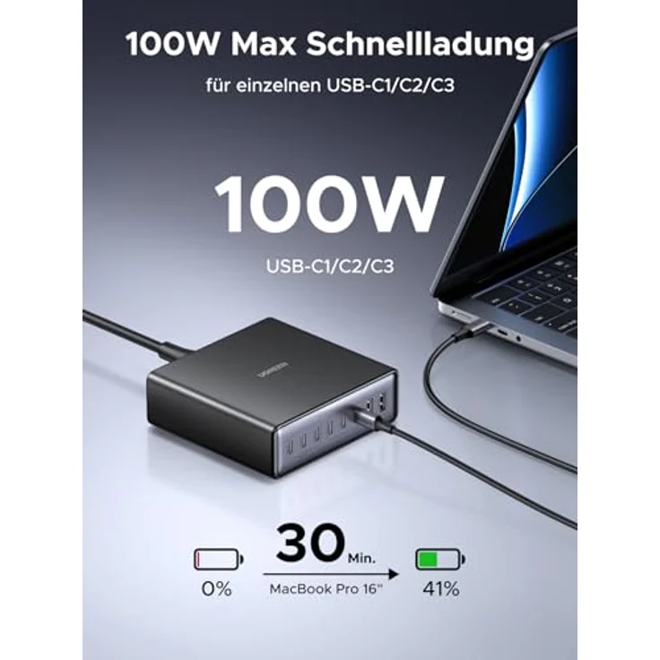 UGREEN USB C Ladegerät 200W GaN Netzteil 8-Port Desktop Ladestation, 100W Schnellladegerät mit PD und PPS, kompatibel mit MacBook Pro/Air, iPhone, Galaxy Serien, Schwarz – Bild 3