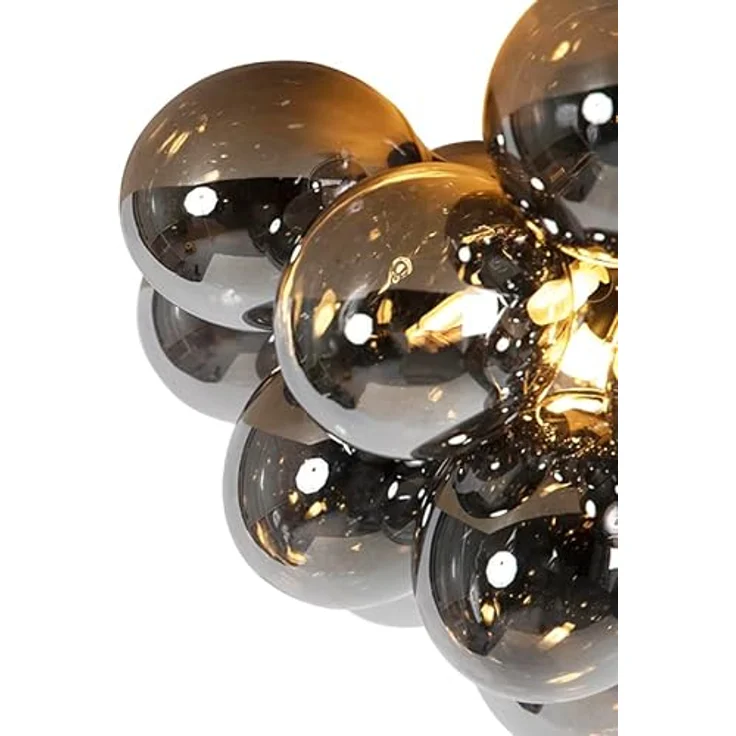 Qazqa - Design Deckenleuchte schwarz mit Rauchglas 6 Lampen - Uvas Kugelförmig LED geeignet G9 – Bild 3