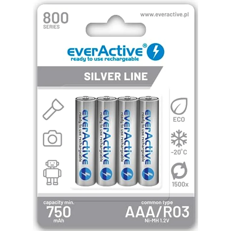 everActive Akku AAA 800 mAh 4 Stück, NI-MH, Micro R03, wiederaufladbar, vorgeladen, Silver Line 1.2V, 1 Blisterkarte – Bild 2
