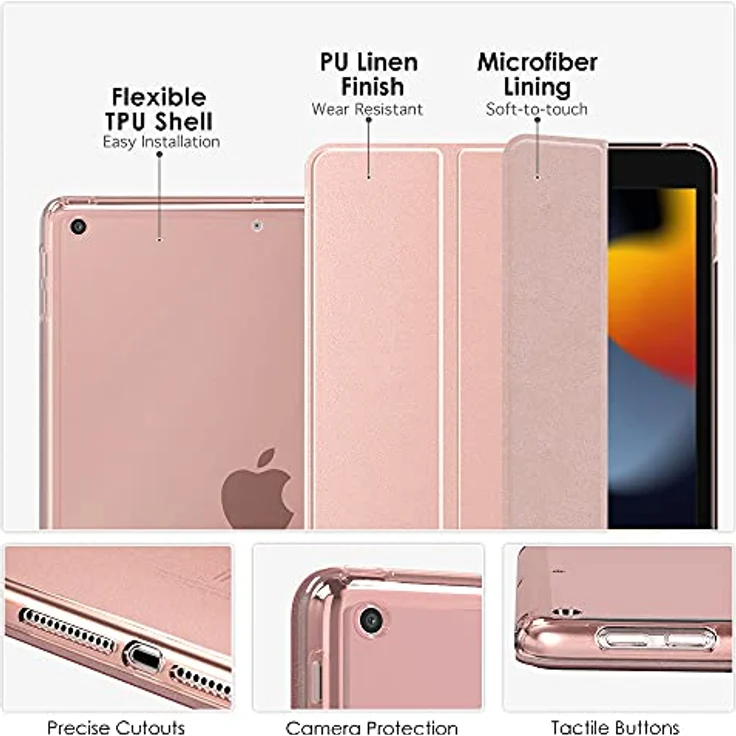 MoKo Dünne TPU Hülle für Neu iPad 10.2 2019, Smart Case Schutzhülle mit weicher Transluzent Rückseite Backcover Auto Schlaf/Wach Funktion für iPad 7. Gen 10.2'' 2019 Tablet - Rose Gold – Bild 4