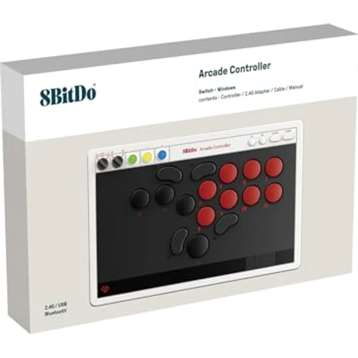 8bitdo Arcade Controller, Gaming Controller mit vollständiger Tastenanordnung, Bluetooth und 2,4-GHz-Funk, Grau-Schwarz – Bild 5