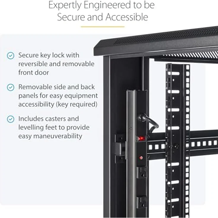 StarTech 42U Server Cabinet, 19 Zoll Rack für Server und Netzwerktechnik, schwarz, 907 kg Traglast, mit abschließbaren Türen und Rollen – Bild 3