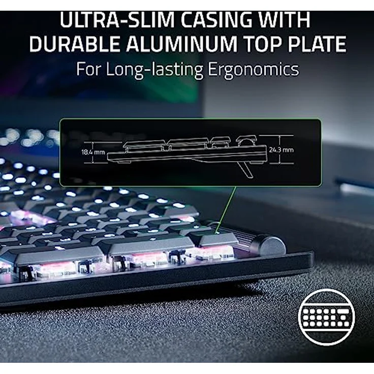 Razer DeathStalker V2 (Red Switch) - Optische Low-Profile-Gaming-Tastatur (Lineare Optische Switches, HyperSpeed Wireless, USB-C, Laser-Etched Tastenkappen) QWERTY US-Layout | Schwarz – Bild 3