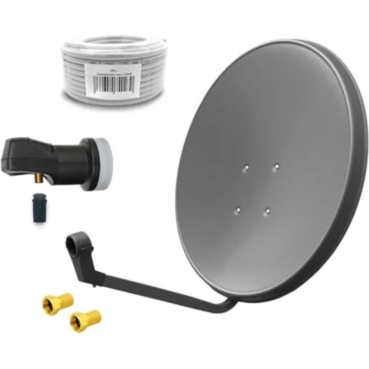 ARLI 60 cm HD Satellitenantenne grau, inkl. Single LNB, 10m Koaxialkabel & 2 vergoldeten F-Steckern – Bild 1