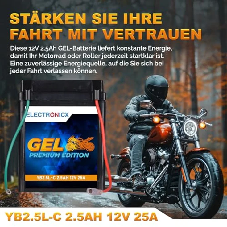 Electronicx Extreme Edition GEL Motorradbatterie 2.5Ah 12V, wartungsfrei, rüttelfest und auslaufsicher für Motorrad, Roller und Quad – Bild 2
