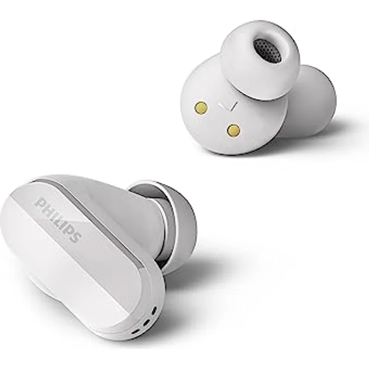 Philips TAT3508WT/00 Echte kabellose Kopfhörer|Natürlich klingende Silikon-Ohrhörer|Geräuschunterdrückung|Bis zu 21 Stunden Spielzeit|Bluetooth|Mikrofon|Ladeetui|USB-C-Kabel|IPX4 wasserbeständig|Weiß