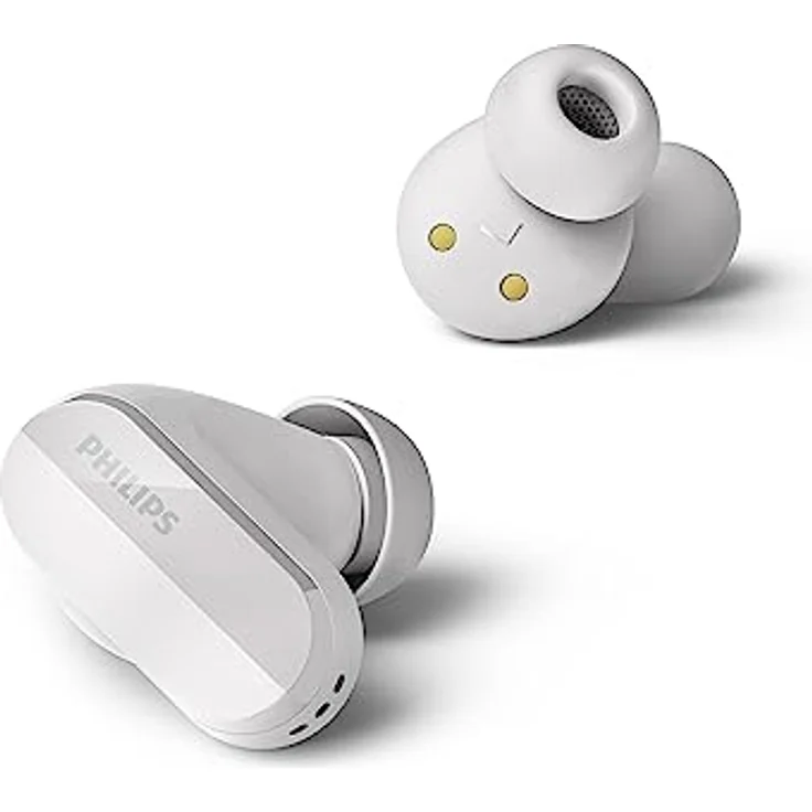 Philips TAT3508WT/00 Echte kabellose Kopfhörer|Natürlich klingende Silikon-Ohrhörer|Geräuschunterdrückung|Bis zu 21 Stunden Spielzeit|Bluetooth|Mikrofon|Ladeetui|USB-C-Kabel|IPX4 wasserbeständig|Weiß – Bild 1