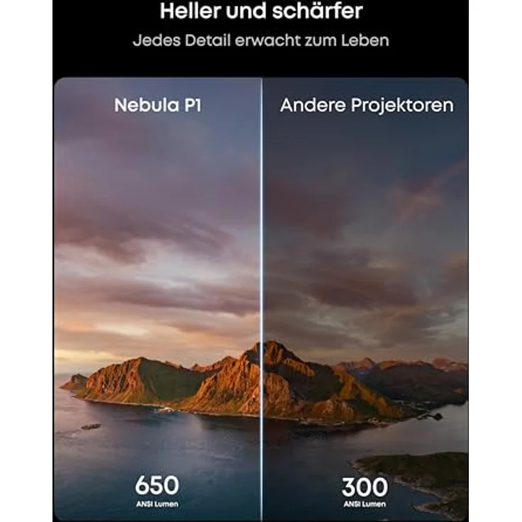 soundcore Nebula P1, Mobiler Beamer mit 650 ANSI Lumen, 1080p, abnehmbarem Lautsprecher, Dolby Audio, 2.0 Surround Sound und Google TV – Bild 3
