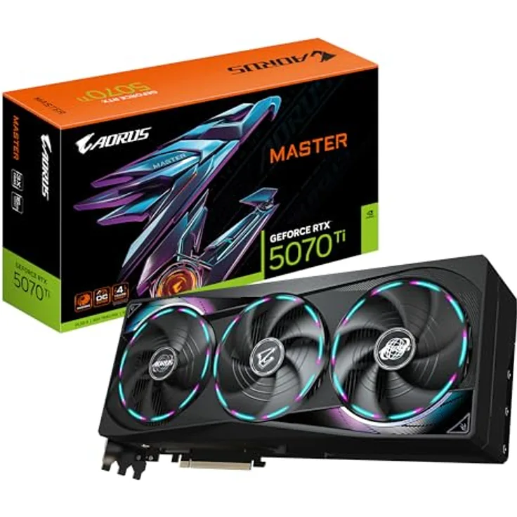 Gigabyte AORUS GeForce RTX 5070 Ti Master 16G Grafikkarte - 16GB GDDR7, 256 Bit, PCI-E 5.0, 2670 MHz Core Clock, WINDFORCE Kühlsystem, RGB Halo, GV-N507TAORUS M-16GD, 4 Jahre Garantie