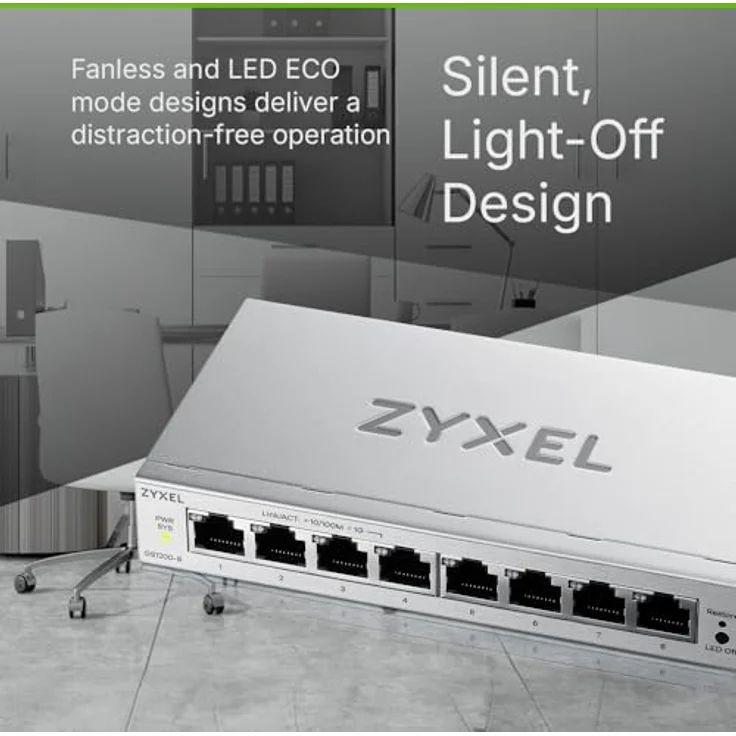Zyxel GS1200-8v3, 8-Port Web Managed Gigabit LAN Switch, lüfterlos, QoS, Link Aggregation, VLAN, IGMP Snooping, Desktop – Bild 5