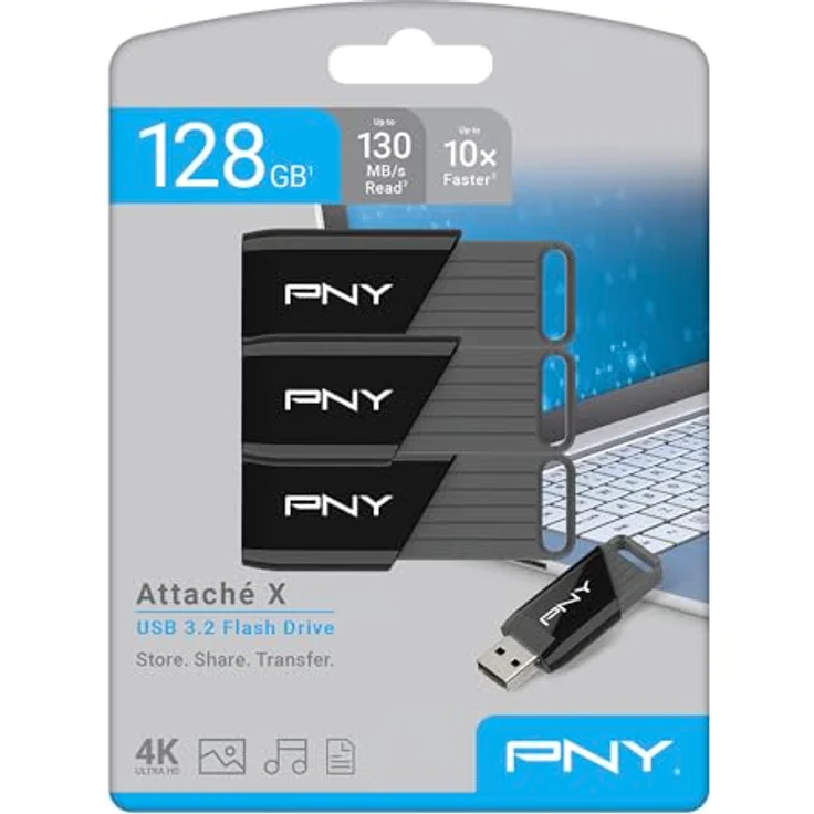 PNY Attaché X, USB 3.2 USB Stick mit 128 GB, bis zu 130 MB/s, schiebbares Gehäuse, schwarz, Pack x3 – Bild 10