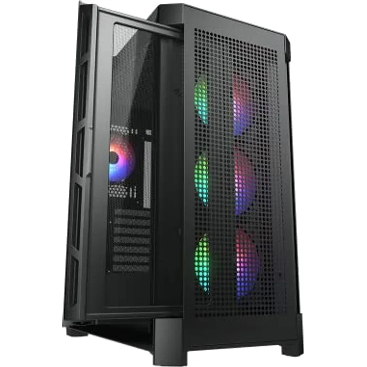 COUGAR DUOFACE PRO RGB Mid Tower PC Gehäuse mit 2 Frontplatten und RGB Lüftern (Schwarz)