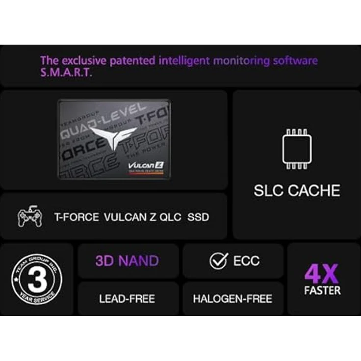 Team Group SSD  2TB 550/500 Vulcan Z QLC SA3 TEM, 2.5" - 550 MB/s Lesen, 500 MB/s Schreiben - Schwarz – Bild 6