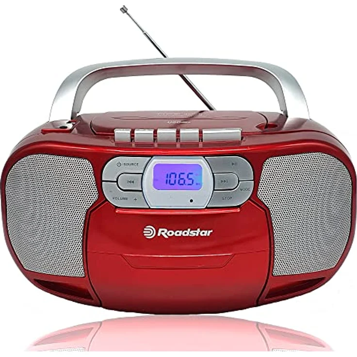 Roadstar RCR-4635UMP/RD Tragbares CD-Radio und Boombox mit Digitalem PLL FM-Radio, USB, AUX-IN, Kopfhörerausgang, rot – Bild 1