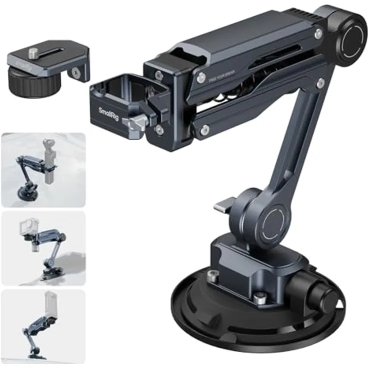 SMALLRIG Mini-Stoßdämpferarm mit 4-Zoll-Vakuum-Saugnapf, Doppelfeder und hydraulischer Dämpfung für DJI Osmo Pocket 3/GoPro HERO13/Insta360 X4, mit Aufbewahrungstasche - 5123