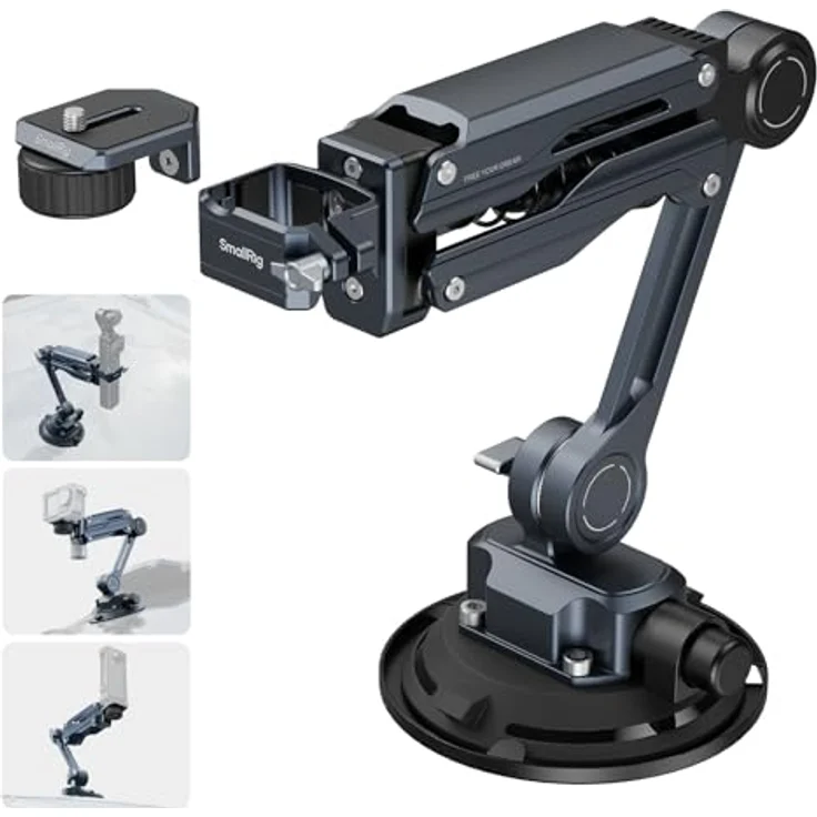 SMALLRIG Mini-Stoßdämpferarm mit 4-Zoll-Vakuum-Saugnapf, Doppelfeder und hydraulischer Dämpfung für DJI Osmo Pocket 3/GoPro HERO13/Insta360 X4, mit Aufbewahrungstasche - 5123 – Bild 1