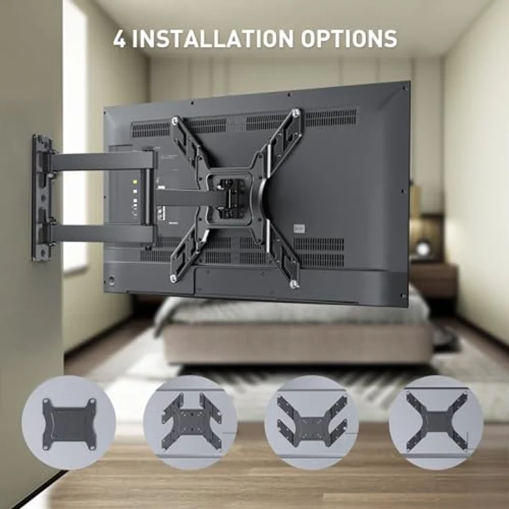 Perlegear TV Wandhalterung Schwenkbar Neigbar - Ausziehbar TV Halterung Curved 4K LED LCD OLED Flachbildfernseher, TV Wandhalter 58-140cm 23-55 Zoll TV, VESA 75x75mm-400x400mm, 1.8m HDMI Kabel, Schwarz – Bild 6