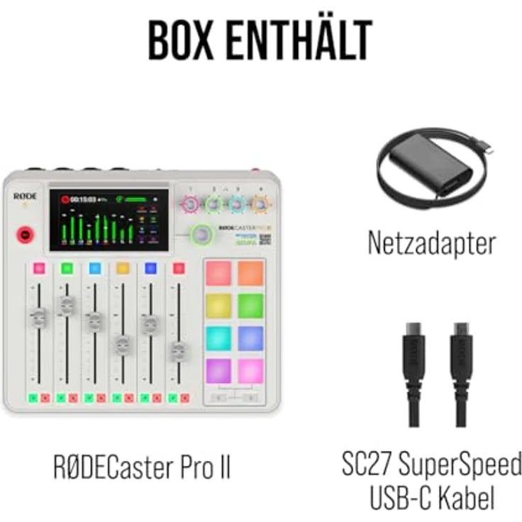 Rode Rodecaster Pro II, 9-Kanal-Audio-Mixer mit rauscharmer Vorverstärkung und Audioprozessoren, weiß – Bild 9