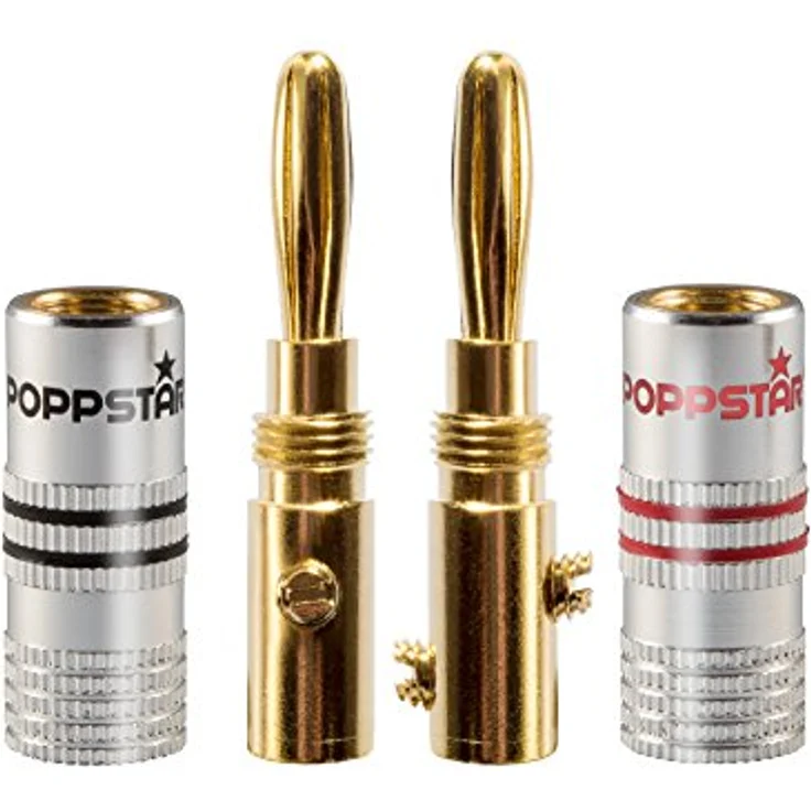 Poppstar 10x High End Bananenstecker, Bananas für Lautsprecherkabel (bis 6 mm²), Lautsprecher, AV Receiver, 24k vergoldete Kontakte (5x schwarz, 5x rot) – Bild 3