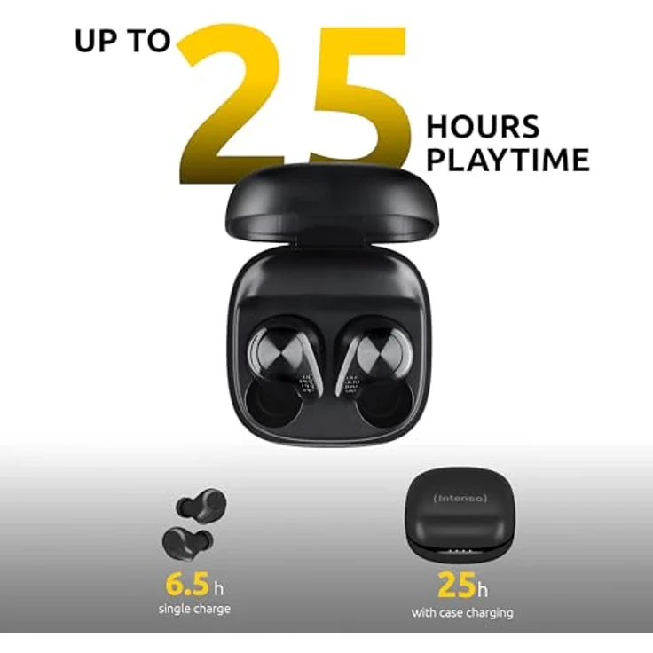 Intenso BUDS PLUS, TWS True Wireless In-Ear Kopfhörer mit Bluetooth 5.3, Schwarz, 6,5 Stunden Akkulaufzeit und USB-C Anschluss – Bild 5