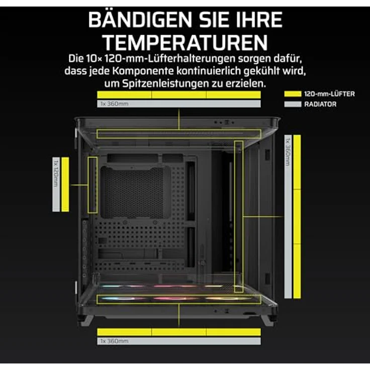 Corsair AIR 5400 RS-R ARGB PC-Gehäuse, Midi Tower mit Tempered Glass, 3x 120-mm-Lüfter und RGB, schwarz – Bild 11