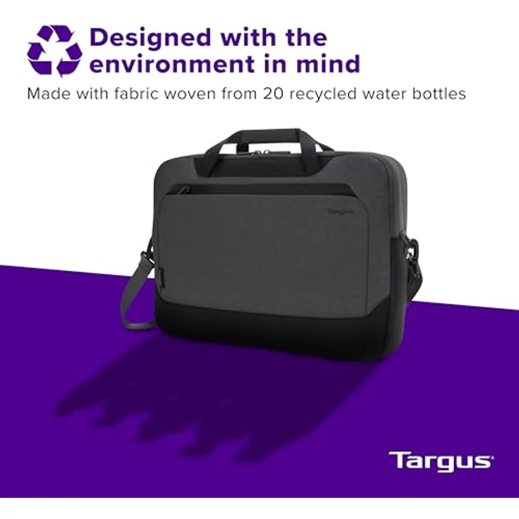 Targus Cypress EcoSmart® Notebook Tasche, für 14 Zoll Laptops, grau, aus 13 recycelten Plastikflaschen gefertigt, mit Tragriemen und Trolley-Gurt – Bild 5