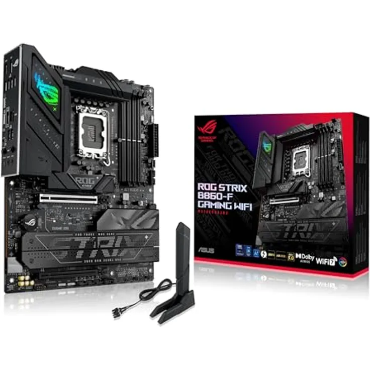 ASUS ROG Strix B860-F Gaming WiFi Mainboard Sockel Intel LGA 1851 (Intel B860, ATX, DDR5 Speicher, PCIe 5.0, WiFi 7, 3X PCIe 4.0 M.2, Aura Sync) - Fortschrittliche KI-PCs, exklusive KI-Technologien, optimiertes thermisches Design
