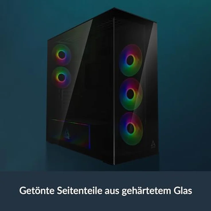 Arctic Cooling ACPCC00015A, Midi Tower PC-Gehäuse mit Sichtfenster, ATX-Unterstützung, Schwarz, max. 355 mm Grafikkartenlänge, fünf Lüfterplätze, vorinstalliertes Netzteil – Bild 5
