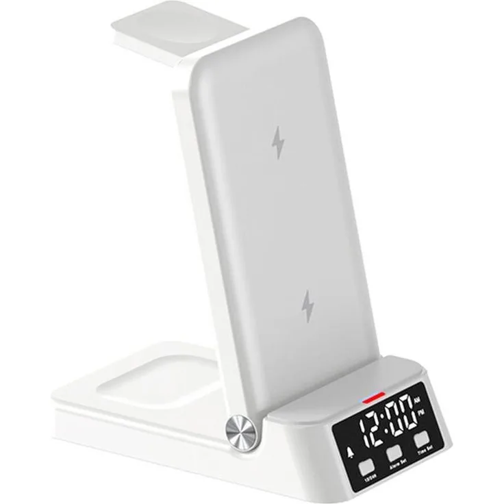 Lobwerk 4in1 Qi Wireless Charger Ladestation mit Digitaluhr, kabelloses Schnellladen, schwarz