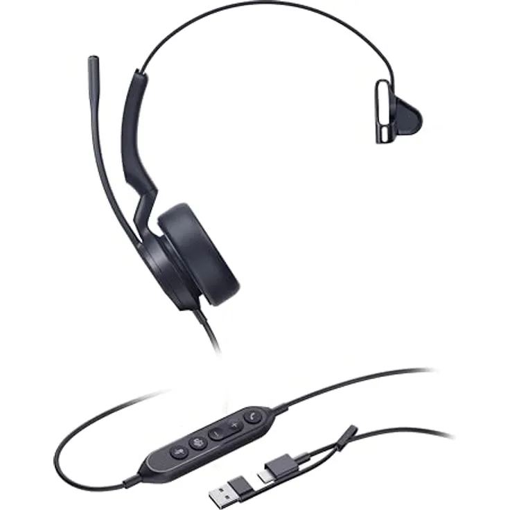 Yealink UH44, kabelgebundenes Mono USB-C/A Headset mit Acoustic Shield 3.0, ergonomischem Design und integrierter Busylight-Funktion, zertifiziert für Microsoft Teams