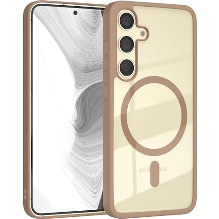 EAZY CASE Hülle für Galaxy S24, Qi-Charging kompatibel, ultra Aufprallschutz, stoß- und kratzfest, dünne transparente Schutzhülle mit Kameraschutz, Clear/Braun – Bild 1