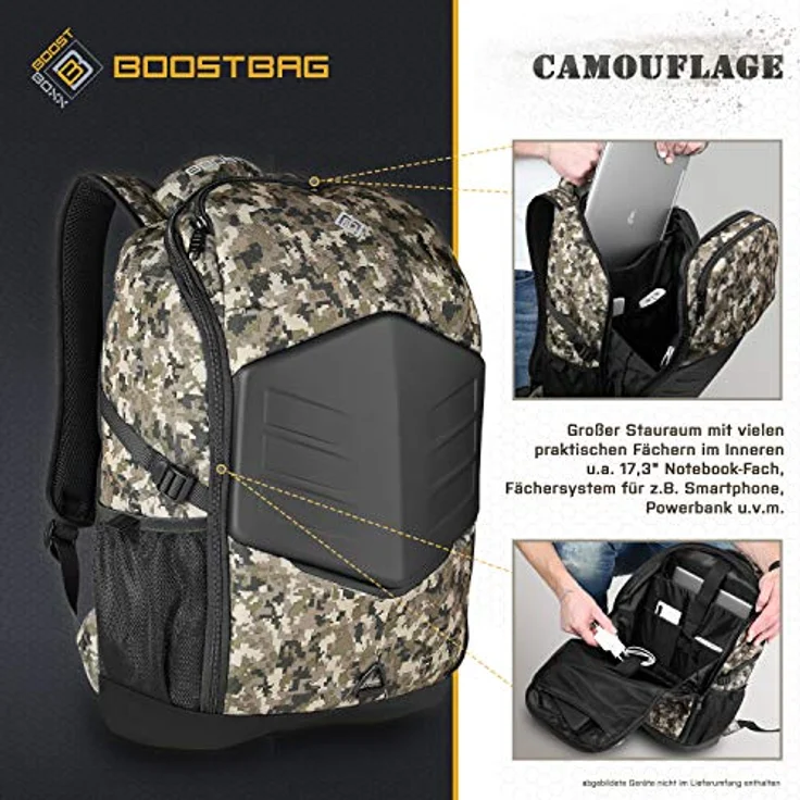 BoostBag Camouflage Backpack - Boostboxx Rucksack in urbanem Camouflage-Look für Laptop/Notebook bis 17,3" und Handy, perfekt für Schule, Studium oder Beruf – Bild 5