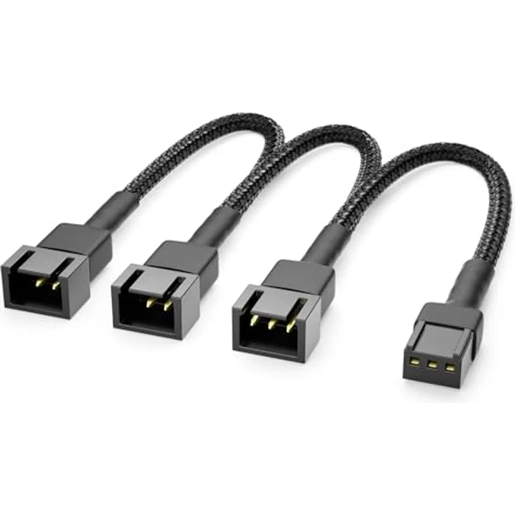 deleyCON 20cm 3-Pin Lüfter Verteilerkabel mit Nylonmantel - Verlängerungskabel für PC Computer Workstation - Schwarz – Bild 1