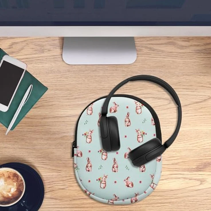 kwmobile Kopfhörer-Schutzhülle Hülle für Sony WH-CH520 / WH-CH510 Neopren Tasche, Case für Headset aus Neopren Stoff Hasen und Blumen Design - Robuste Schutzhülle für Headset, strapazierfähiges Neopren, Innenmaße 21,5 x 16 cm – Bild 6