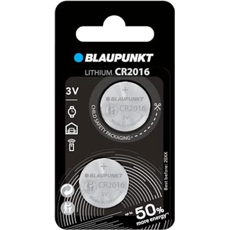 Blaupunkt Lithium Coin CR2016, Knopfzelle 2 Stück im Blister, zuverlässige Leistung, extreme Temperaturen von -30°C bis +60°C, bis zu 10 Jahre Haltbarkeit – Bild 1