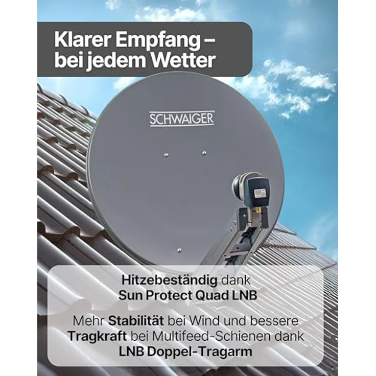 Schwaiger Satellitenanlage Set, Anthrazit Aluminium 75 cm, Quad LNB und Wetterbeständigkeit für optimalen Empfang – Bild 8