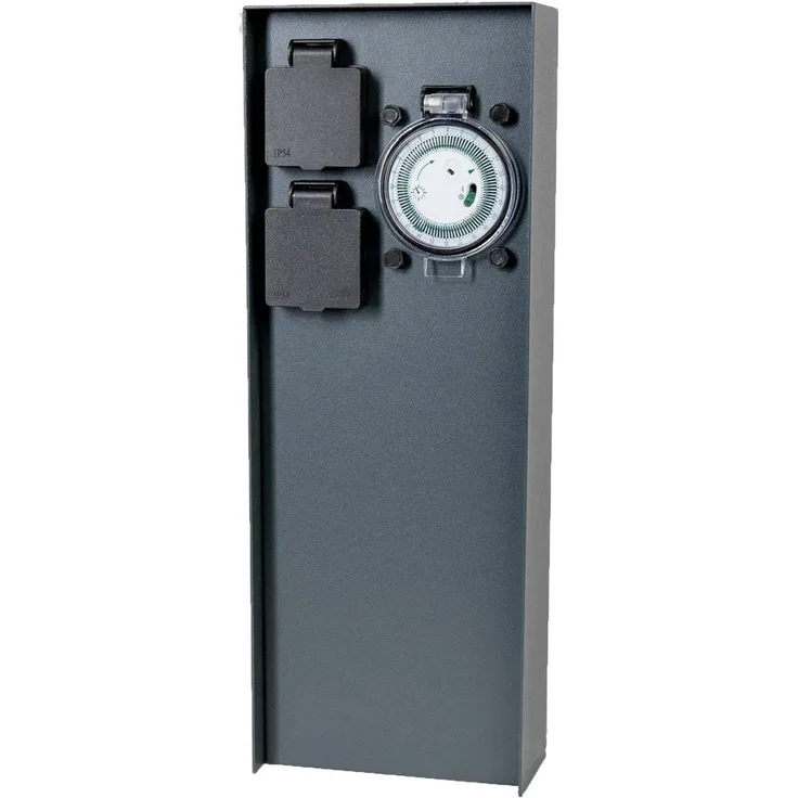 Grafner Steckdosenleiste Steckdosensäule (2 x) mit 24 Stunden Timer, Edelstahlgehäuse, IP44 zertifiziert, Silber