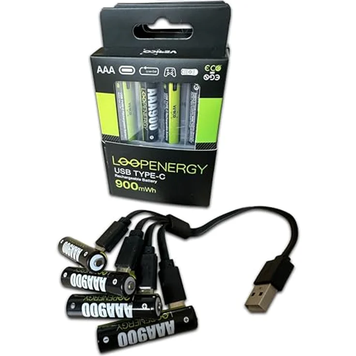 VERICO LoopEnergy AAA 900 Wiederaufladbare USB-C Batterie, 12er Pack AAA inkl. 3 Stück USB-A auf 4 x USB-C Kabel – Bild 2