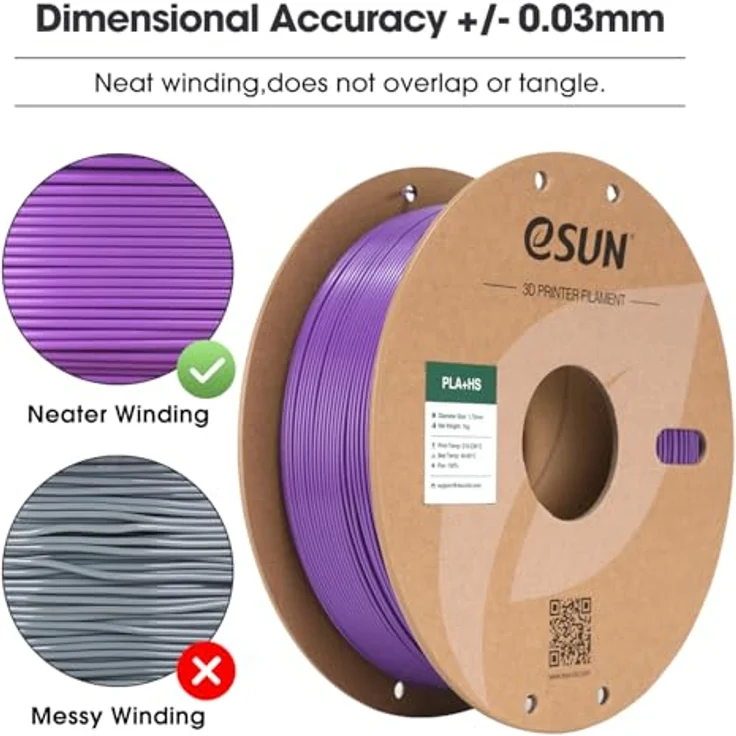 eSUN PLA+HS Filament 1.75mm, Hochgeschwindigkeitsdruck 3D Drucker Filament mit Maßgenauigkeit +/- 0.03mm, 1KG Spule (2.2 LBS), Lila – Bild 2