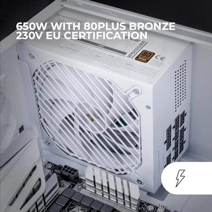 Mars Gaming MPB650SIM, Vollmodulares ATX 650W Netzteil, 80Plus Bronze, 7 Jahre Garantie, weiß, mit AI2-RPM-Technologie und SI 120mm Lüfter – Bild 3