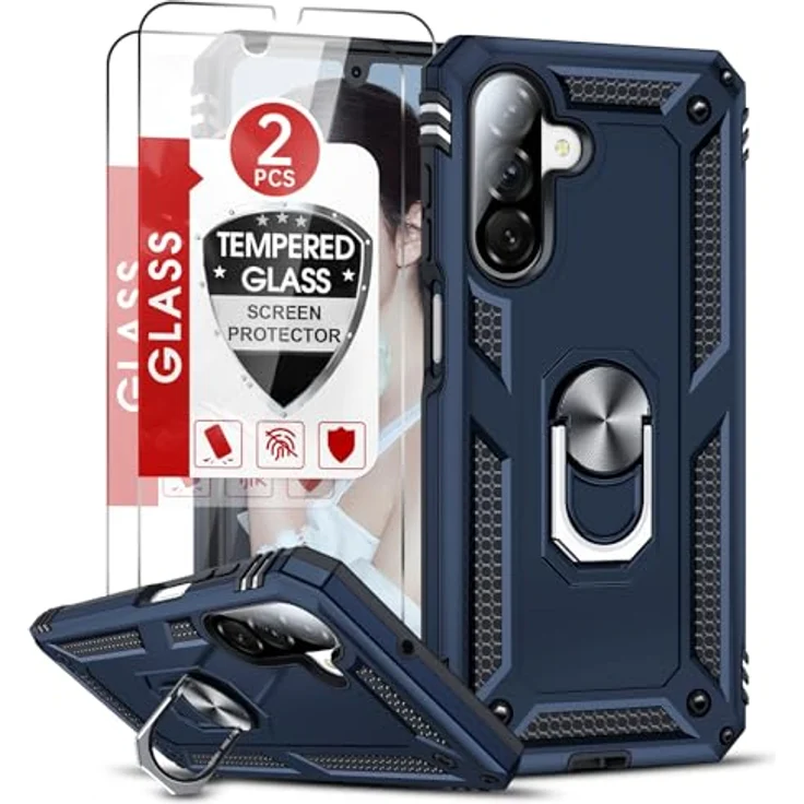 LeYi Hülle für Samsung Galaxy A17 5G, Militär Schutzhülle mit Ringhalter und 2 Schutzfolien, kratzfest und robust, blau – Bild 1