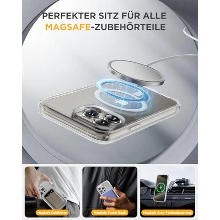 miracase Vollschutzhülle für iPhone 15 Pro, Magsafe, 360° Ganzkörperschutz mit 9H Glas Displayschutzfolie, Klar – Bild 5